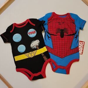 Marvel Disney Infant Onesie Bundle Lot Spiderman Thor Size 12 months